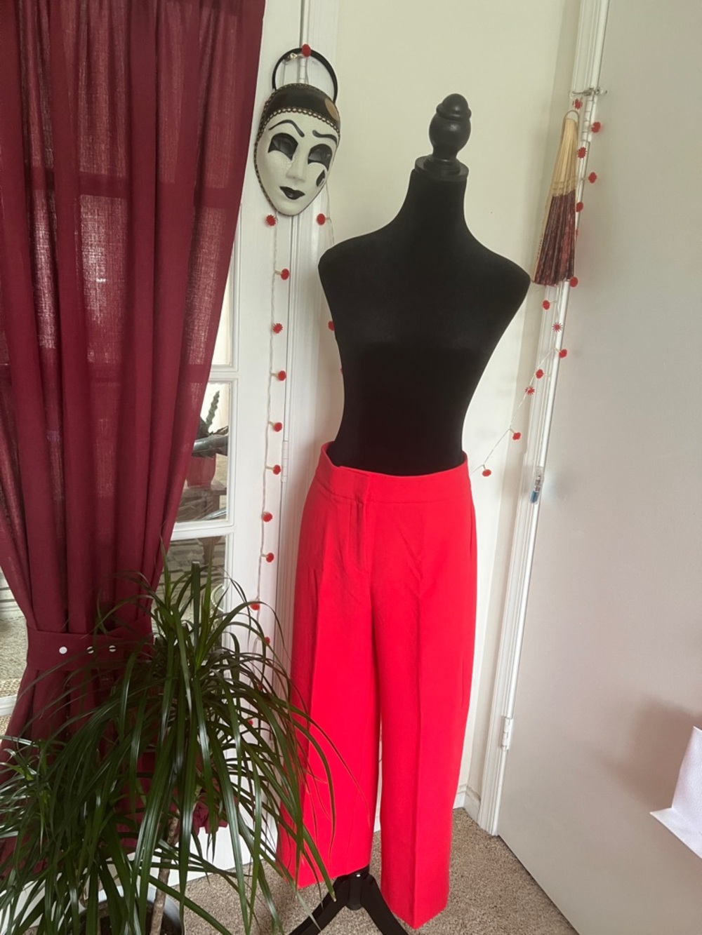 Ann Taylor Bright Red Wide-Leg High-Rise Trousers